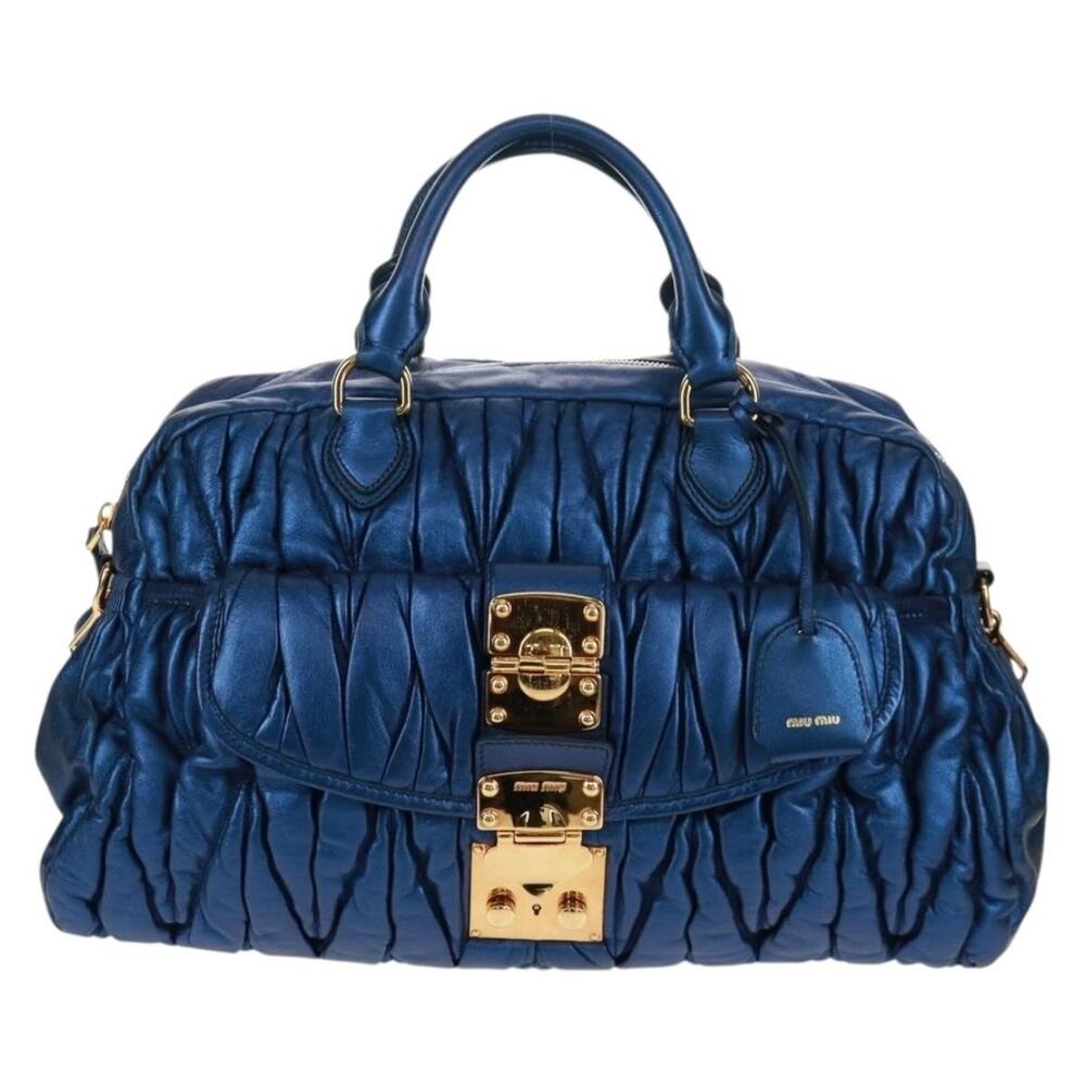 Miu Miu Matelasse Leather Handbag Blue
